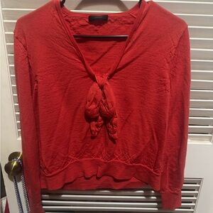 J. Crew Red Tie-Front Blouse long sleeves. 100% merino wool, small petite